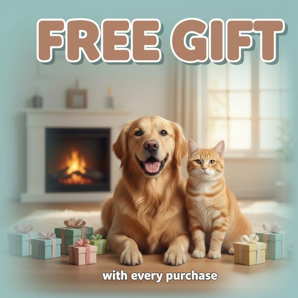 Cat and dog on banner that says free gift 